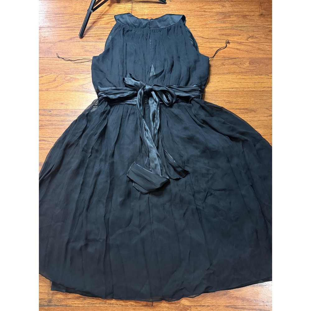 Maggy London Black 100% Silk Chiffon Tie Back Cocktail Dress Size 14 Sleeveless - Picture 5 of 6